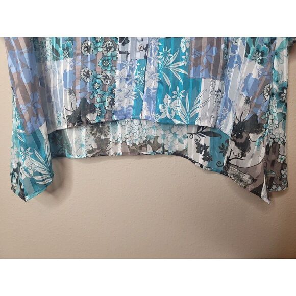Chico's Size 3 Women's Floral Sheer Lagenlook Blouse Shirt Size XL Artsy t33 - Picture 5 of 7